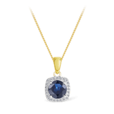 Sapphire & Diamond Cushion Halo Pendant in 9ct Yellow Gold - Wallace Bishop