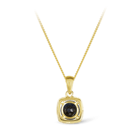 Sapphire & Diamond Cushion Halo Pendant in 9ct Yellow Gold - Wallace Bishop