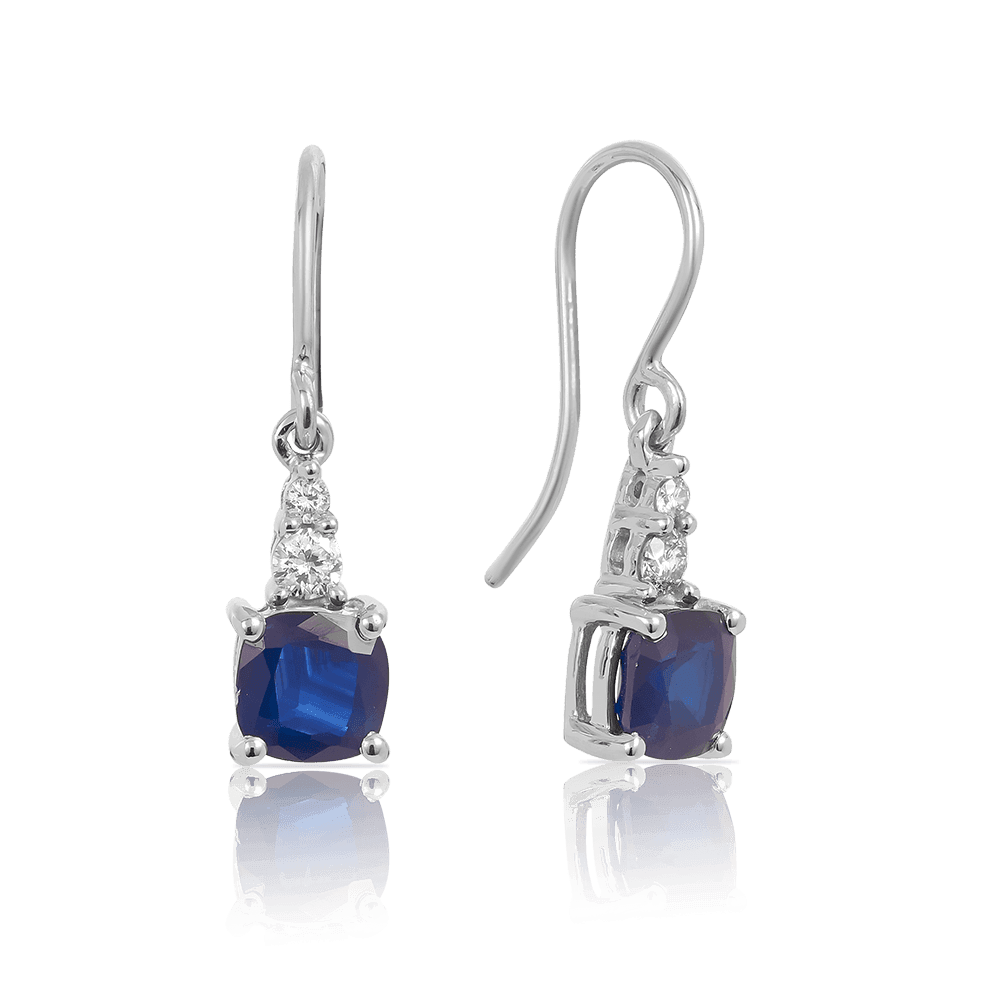 Sapphire & Diamond Drop Earrings in 9ct White Gold - Wallace Bishop