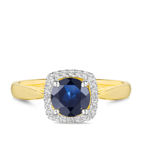 Sapphire & Diamond Halo Ring in Yellow Gold - Wallace Bishop