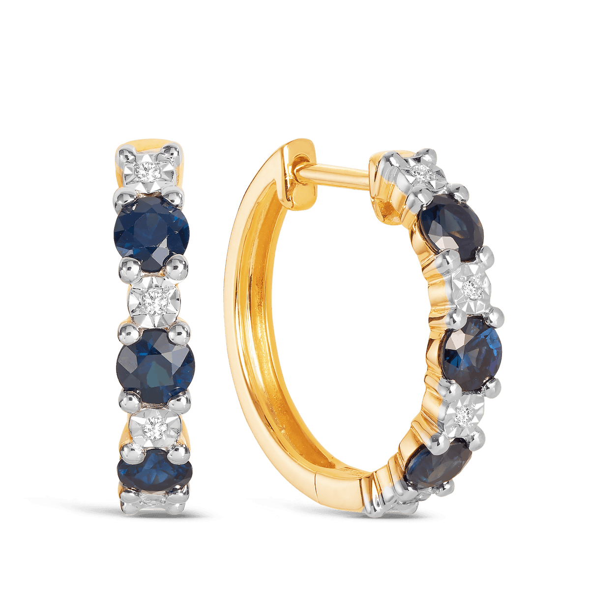 Sapphire & Diamond Huggie Earrings in 9ct Yellow Gold - Wallace Bishop