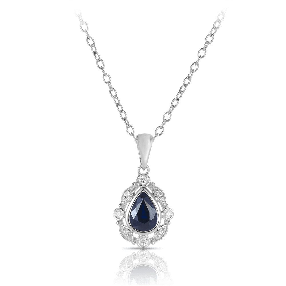 Sapphire & Diamond Pear Shape Pendant in 9ct White Gold - Wallace Bishop