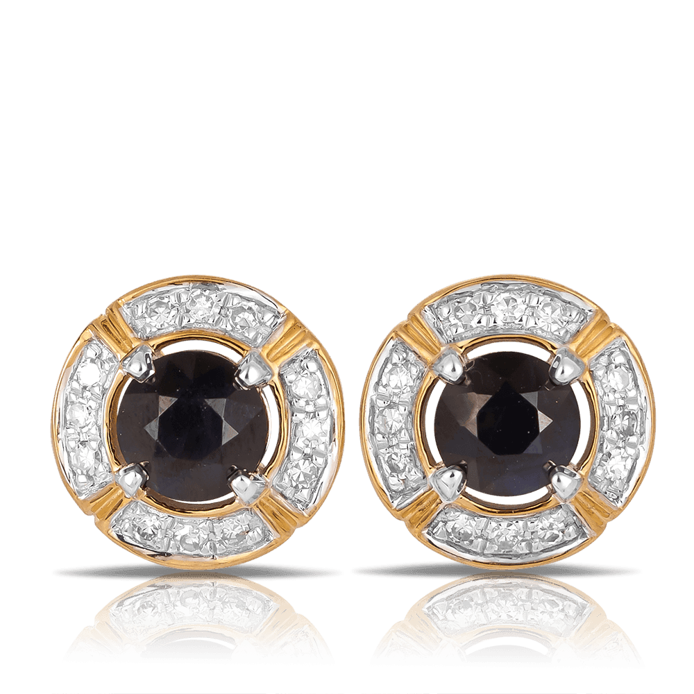 Sapphire & Diamond Stud Earrings in 9ct Yellow Gold - Wallace Bishop