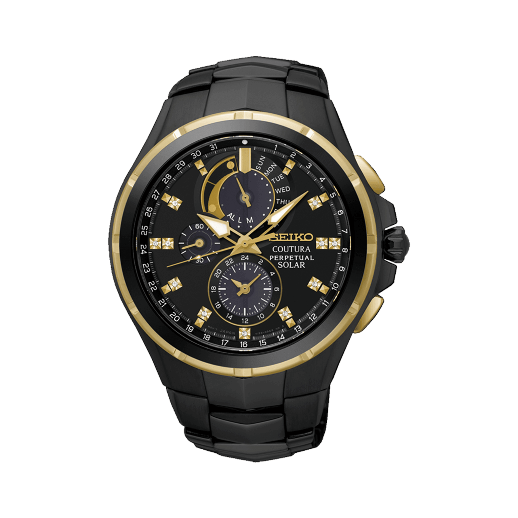 Seiko Coutura Men s 44mm Black Gold Plated Solar Perpetual Watch