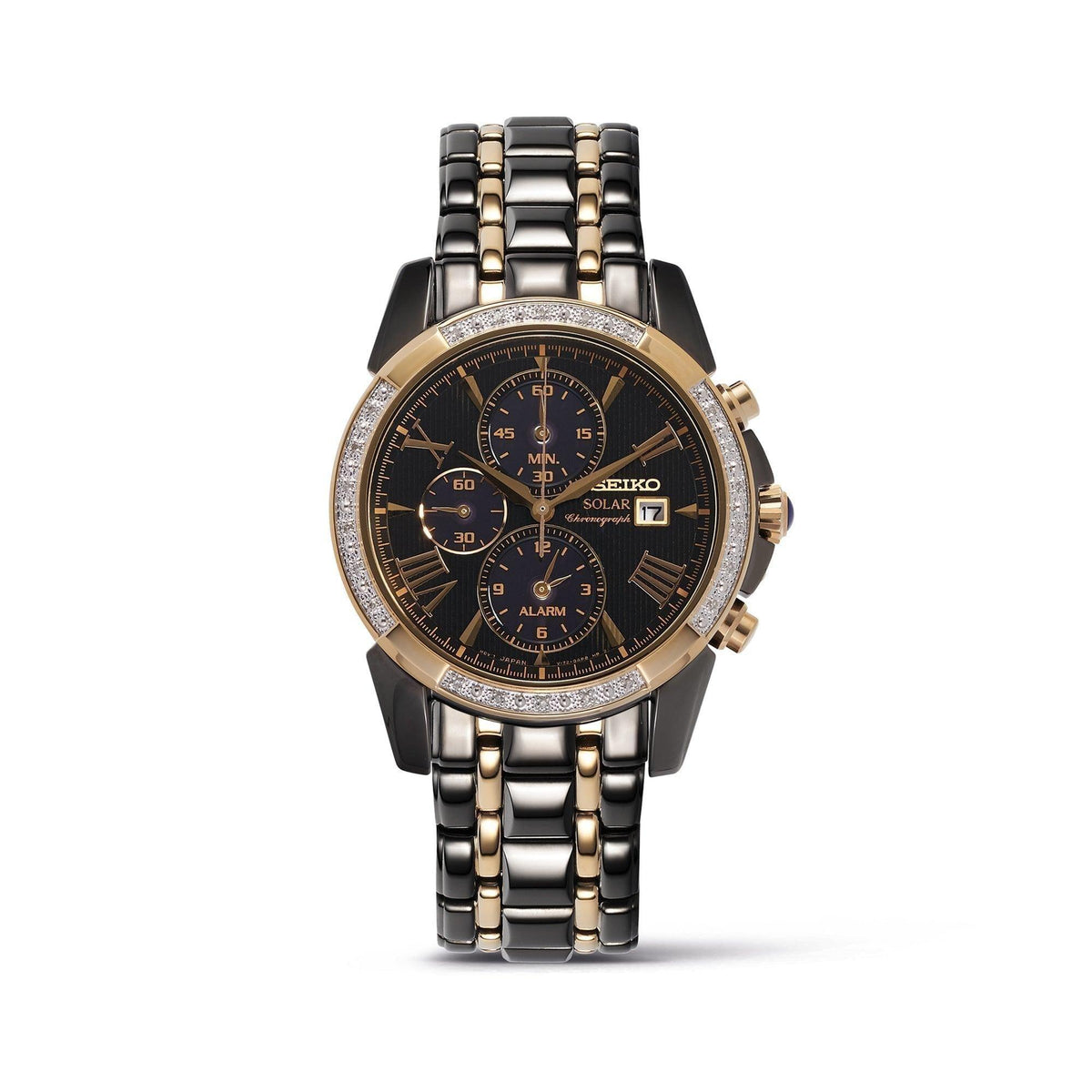 Seiko Le Grand Sport Men's 41.5mm Black & Gold Plated Solar Chronograph Watch SSC514P - Wallace Bishop