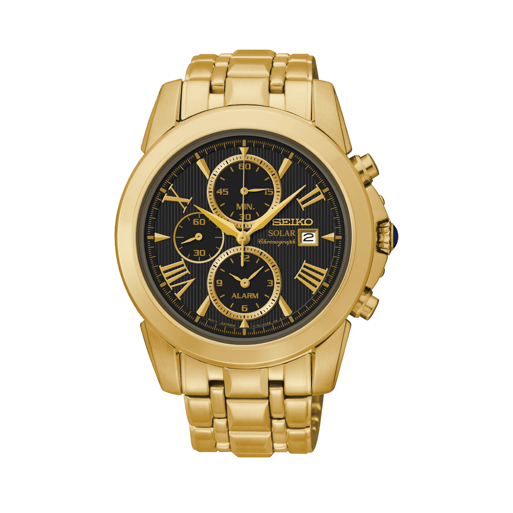 Seiko solar chronograph gold sales