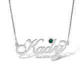 Personalised Name Necklace with Birthstone in Sterling Silver