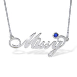 Personalised Name Necklace with Birthstone in Sterling Silver