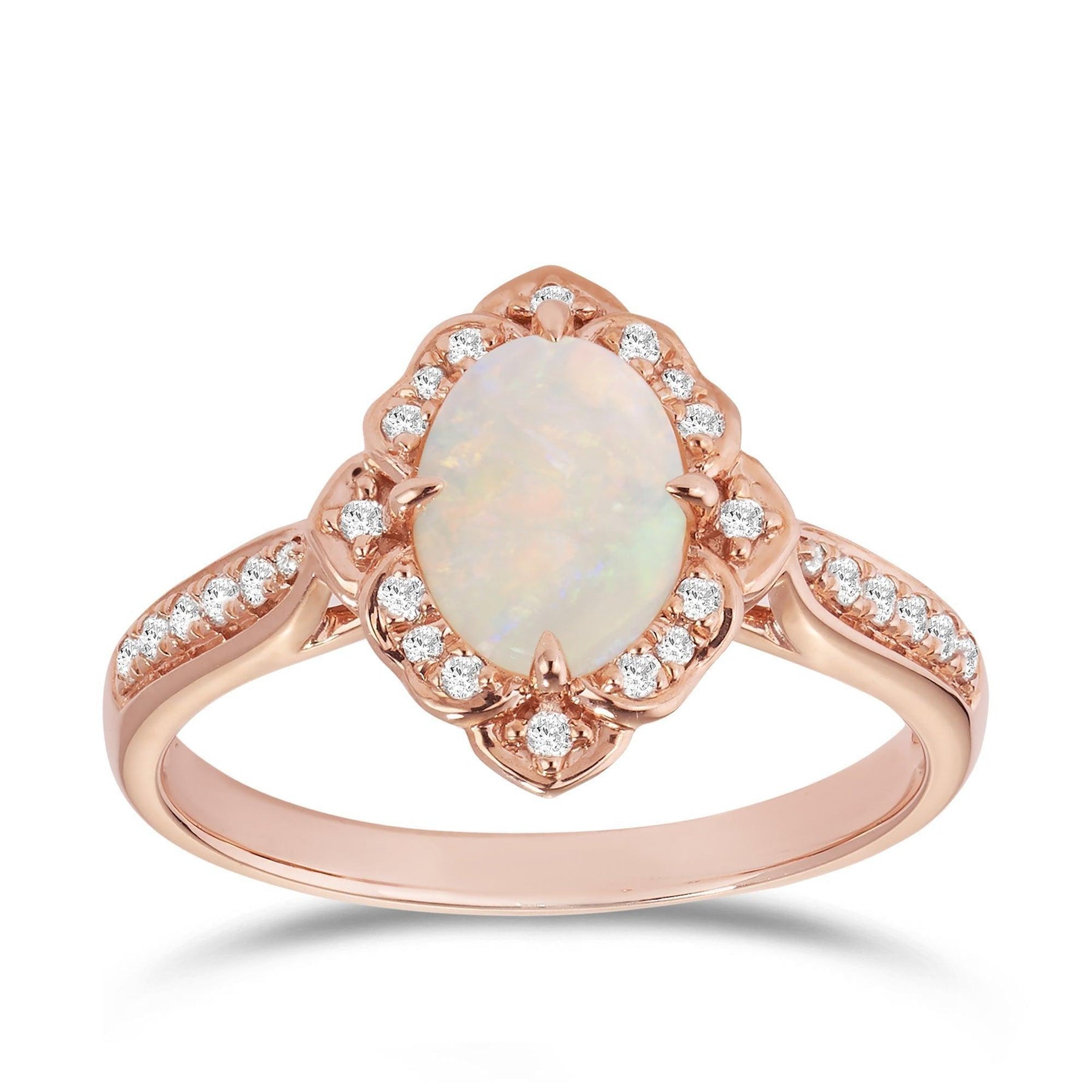 Solid White Opal & Diamond Ring in 9ct Rose Gold - Wallace Bishop