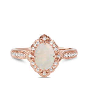 Solid White Opal & Diamond Ring in 9ct Rose Gold - Wallace Bishop