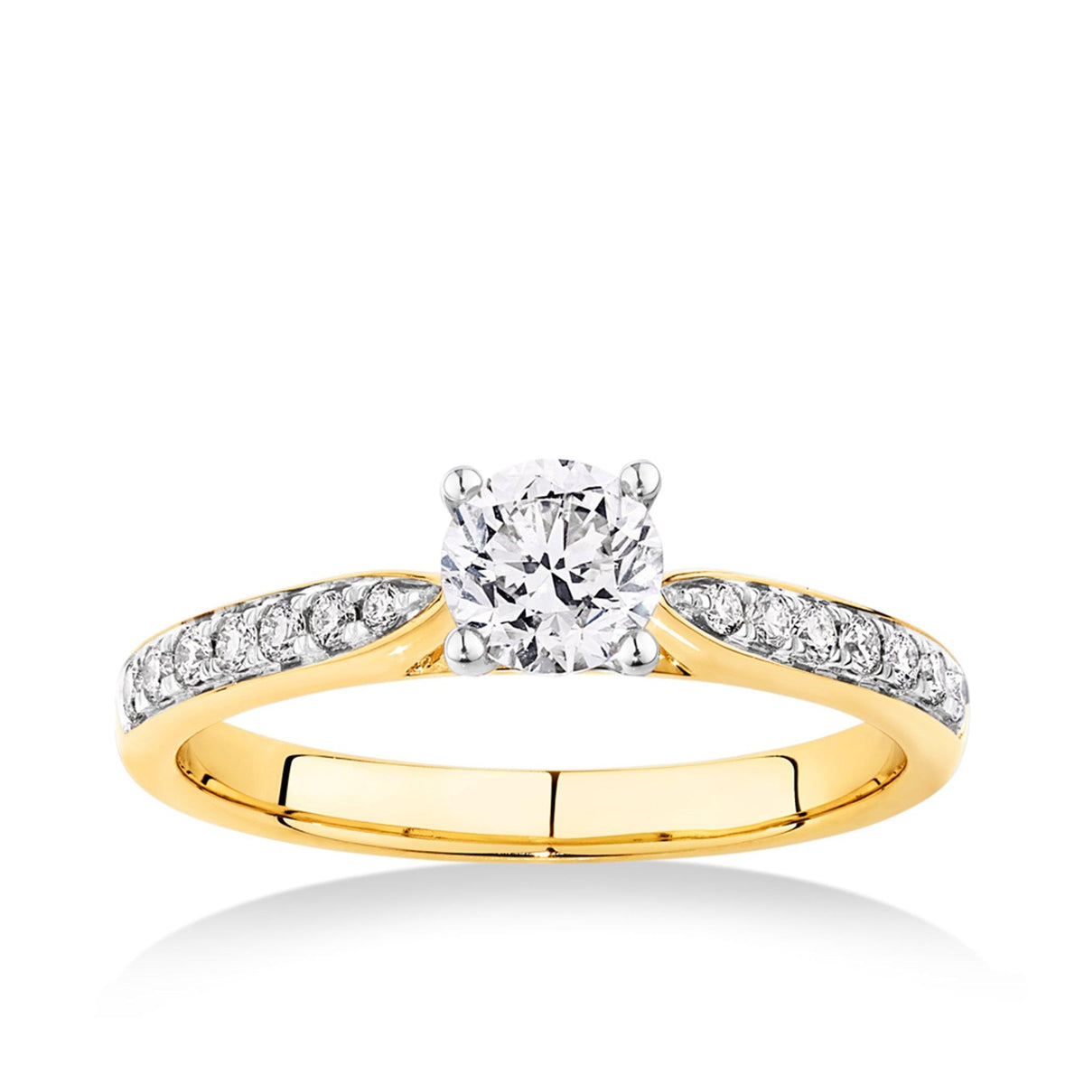 Solitaire Diamond Pavé Band Engagement Ring in 9ct Yellow and White Gold TDW 0.70ct - Wallace Bishop