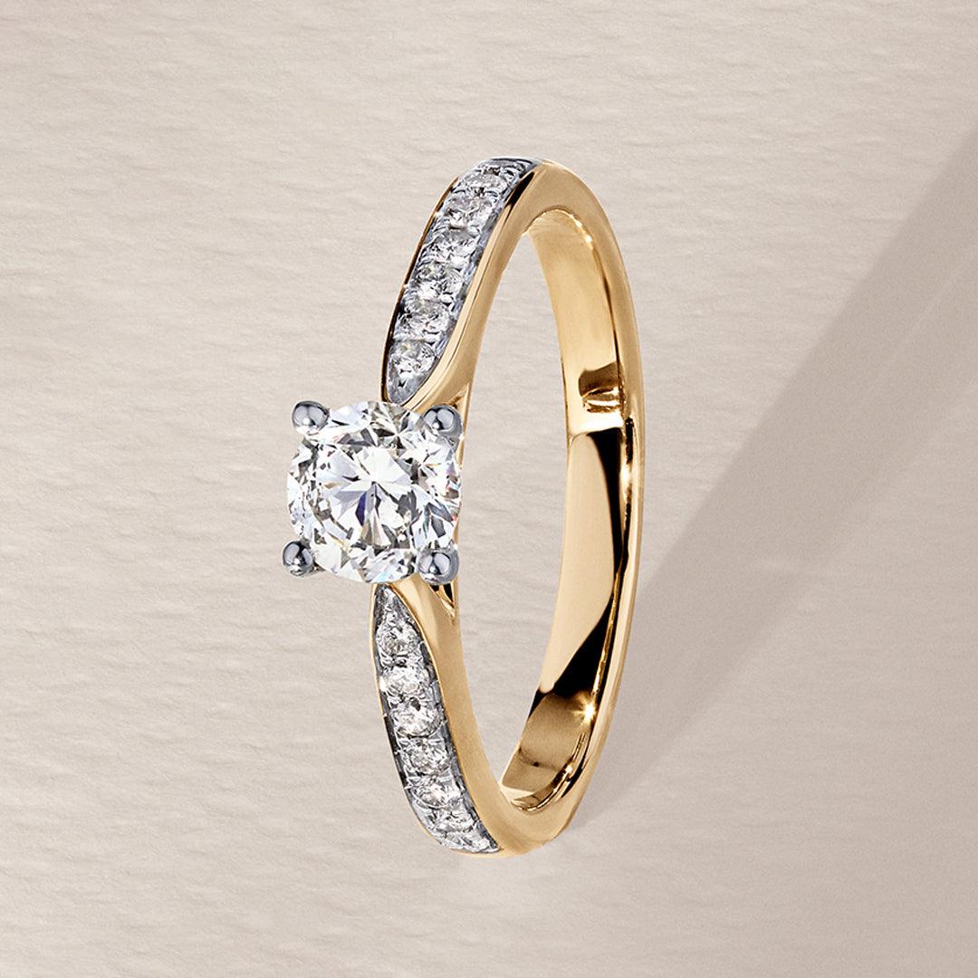 Solitaire Diamond Pavé Band Engagement Ring in 9ct Yellow and White Gold TDW 0.70ct - Wallace Bishop