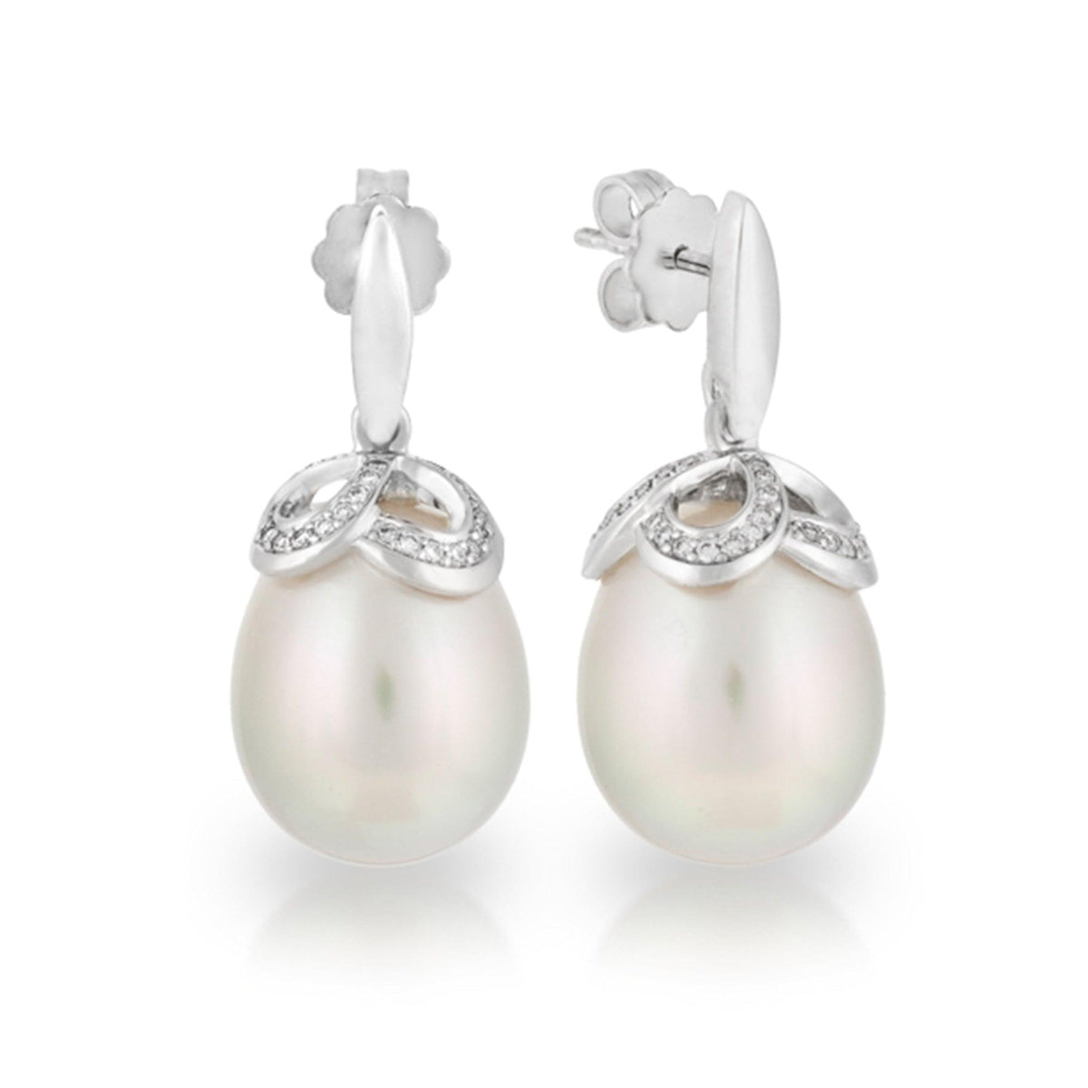 South Sea Round Shape Pearl Earrings in 18ct White Gold - Wallace Bishop