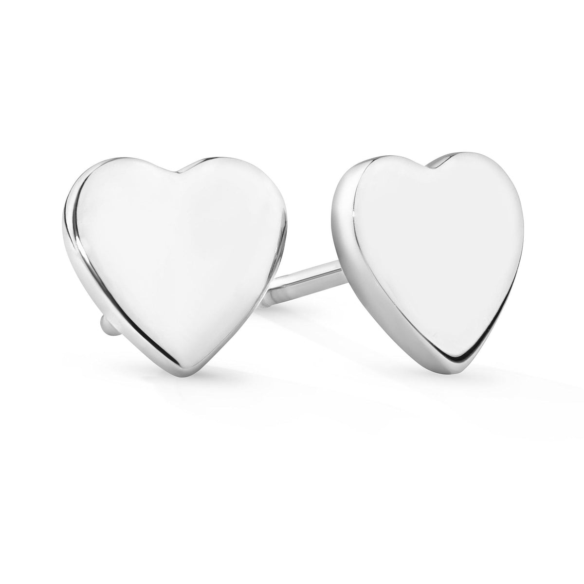 Sterling Silver Rhodium Plate Heart Stud Earrings