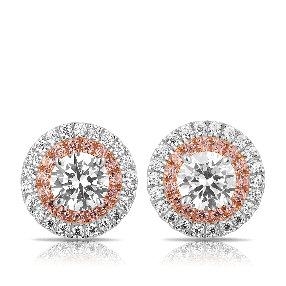 Sterling Silver White and Pink Cubic Zirconia Halo Earrings - Wallace Bishop