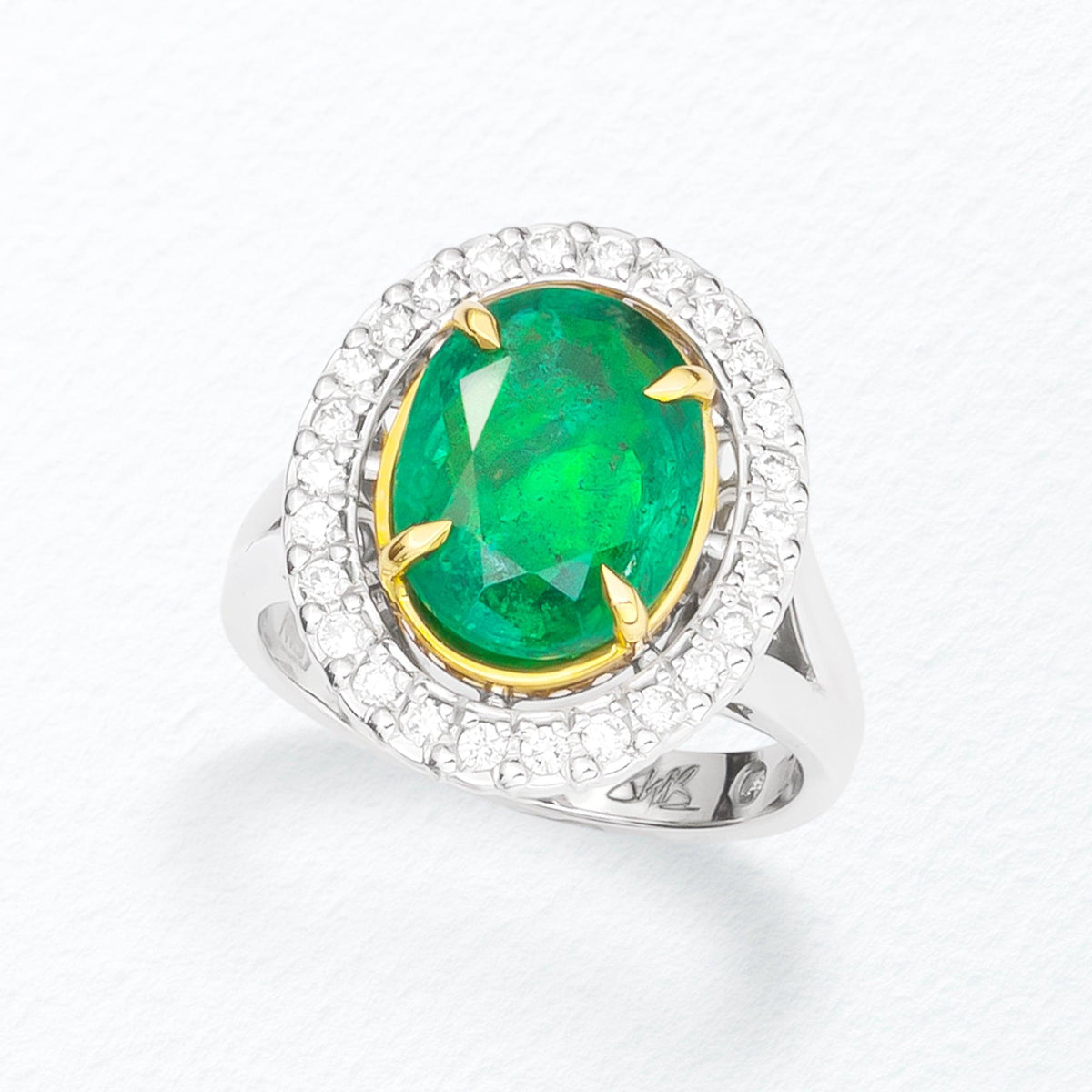 Stuart Bishop Collection Emerald and Diamond Ring in 18ct Yellow and White Gold TDW 0.520 - Wallace Bishop