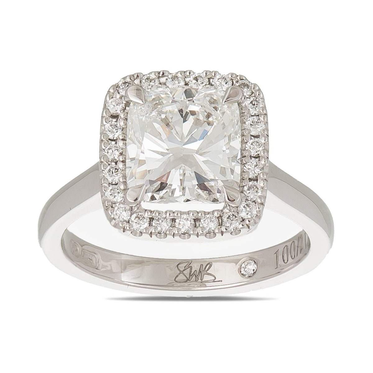 Stuart Bishop Collection Princess Cut Halo Diamond Ring in 18ct White Gold TDW 2.740 - Wallace Bishop