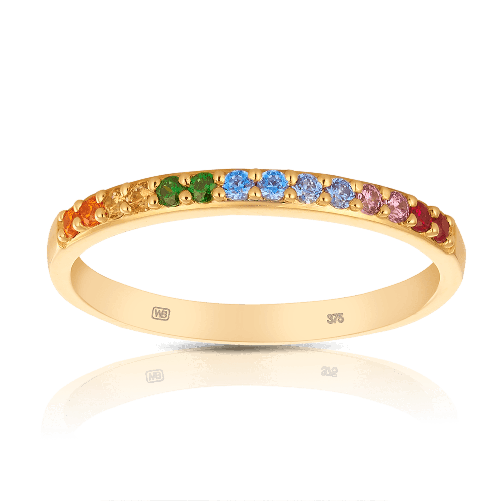 Swarovski Zirconia & Created Ruby Rainbow Stacker Ring in 9ct Yellow Gold - Wallace Bishop