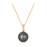 Tahitian Pearl & Diamond Bail Pendant in 9ct Yellow Gold - Wallace Bishop