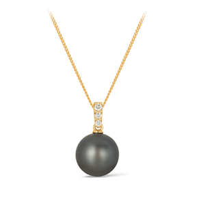 Tahitian Pearl & Diamond Bail Pendant in 9ct Yellow Gold - Wallace Bishop