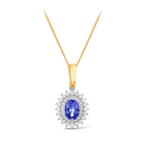 Tanzanite & Diamond Double Halo Pendant in 9ct Yellow & White Gold - Wallace Bishop