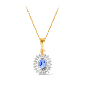 Tanzanite & Diamond Double Halo Pendant in 9ct Yellow & White Gold - Wallace Bishop