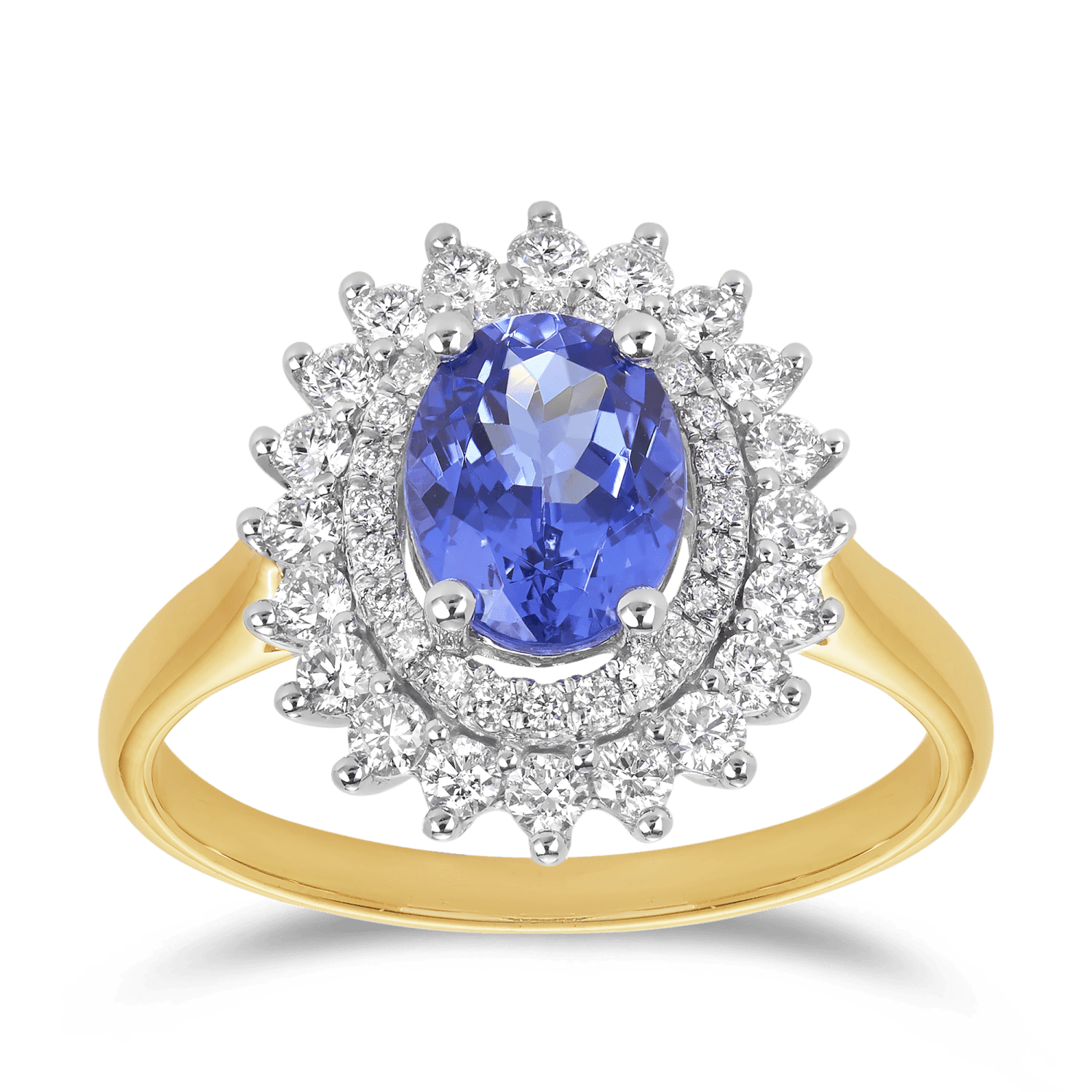 Tanzanite & Diamond Double Halo Ring in 9ct Yellow & White Gold - Wallace Bishop