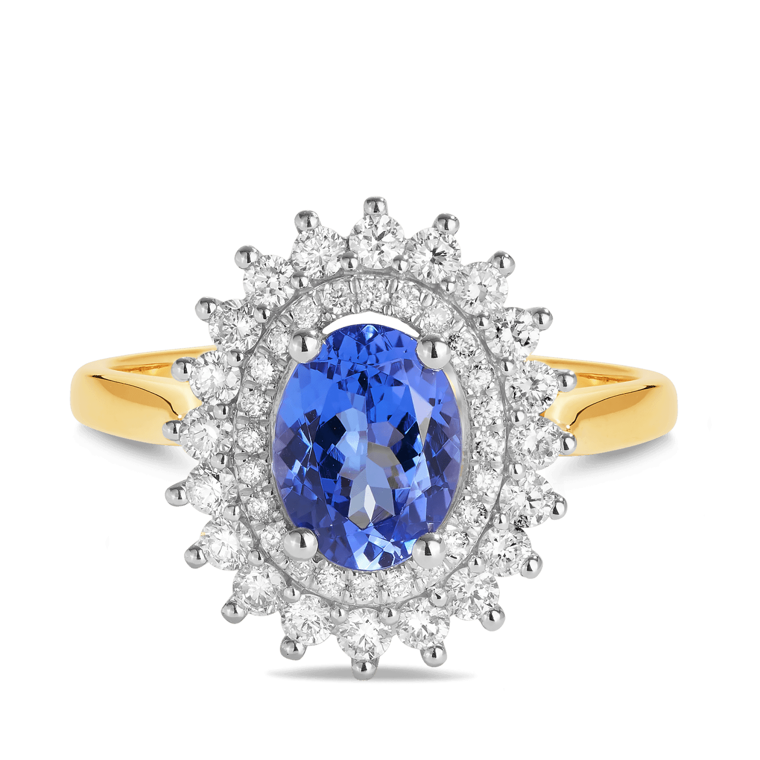 Tanzanite & Diamond Double Halo Ring in 9ct Yellow & White Gold - Wallace Bishop