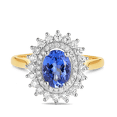 Tanzanite & Diamond Double Halo Ring in 9ct Yellow & White Gold - Wallace Bishop