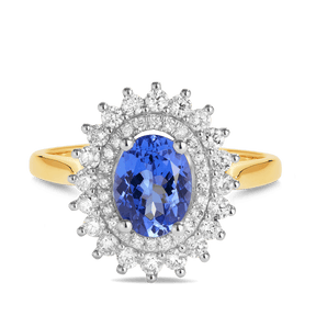 Tanzanite & Diamond Double Halo Ring in 9ct Yellow & White Gold - Wallace Bishop