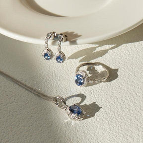 Tanzanite and Diamond Halo Pendant Necklace in 9ct White Gold - Wallace Bishop
