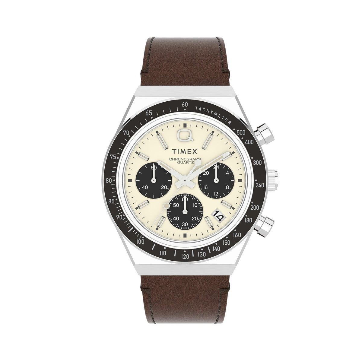Timex Q Diver Inspired Chrono SST Case Cream Dial Brown Leather Strap Watch TW2V42800 - Wallace Bishop