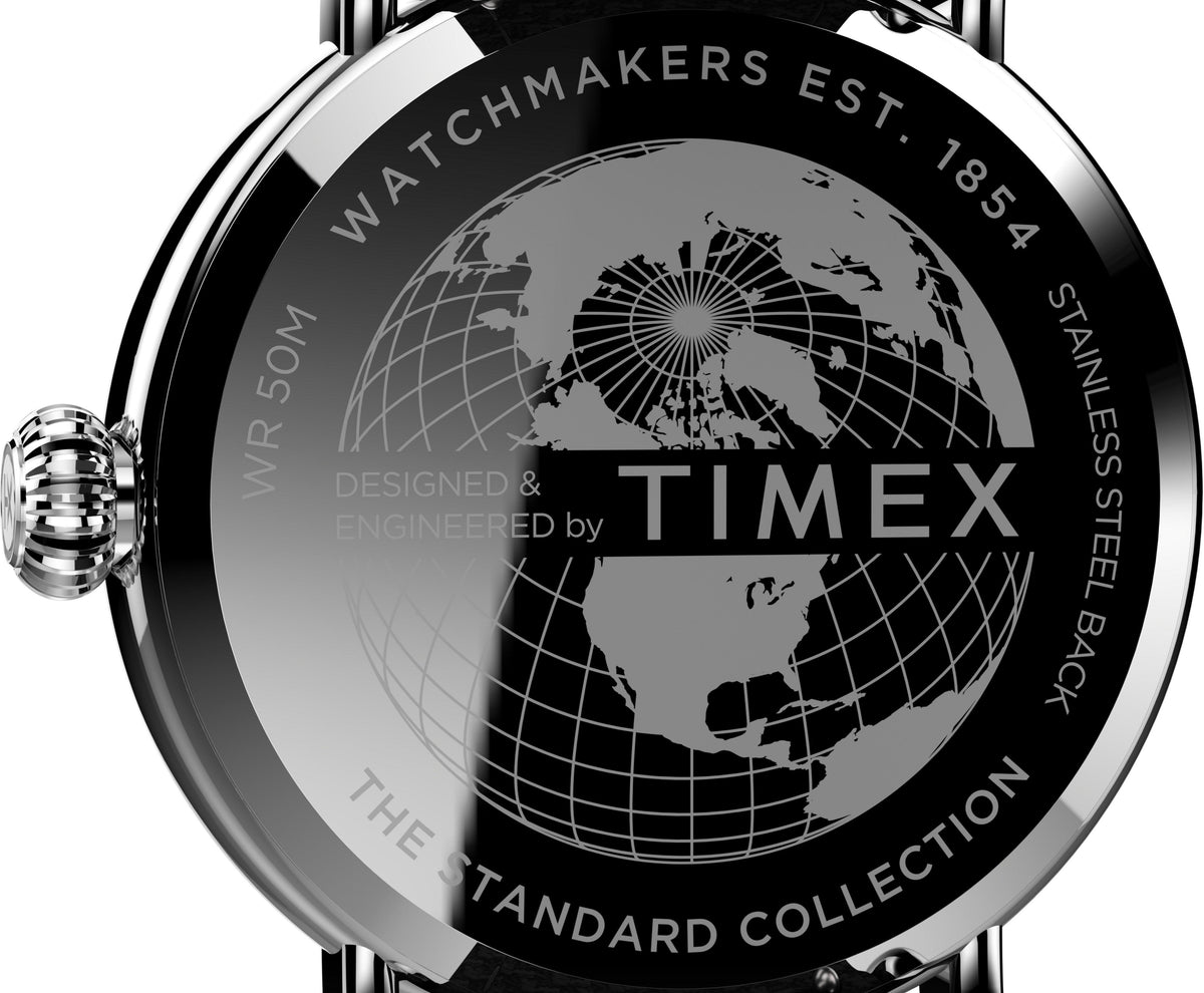 Timex Standard 40mm Silver-tone Case Black Dial Black Fabric Leather Strap Watch TW2V4400 - Wallace Bishop