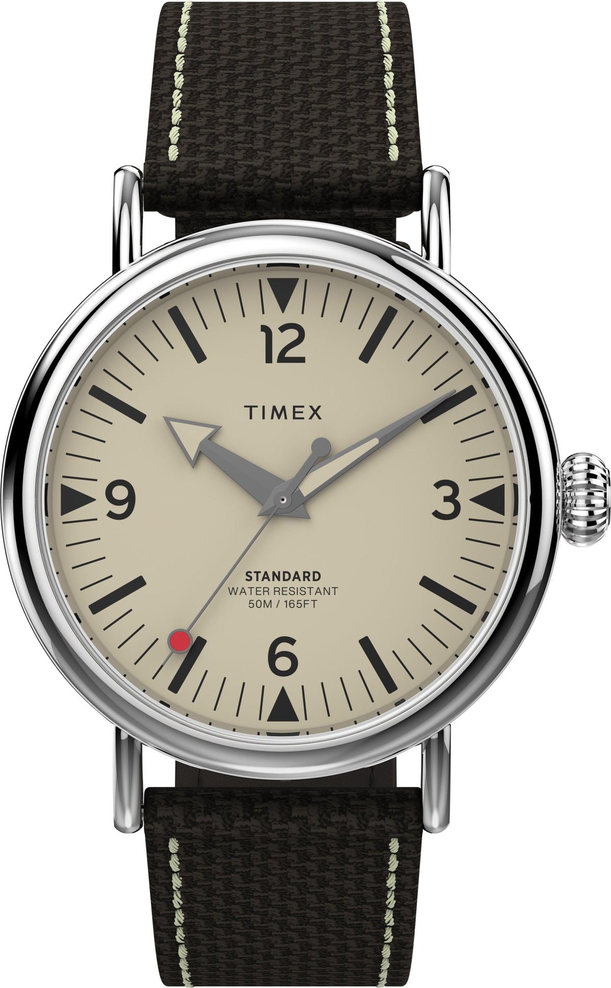 Timex Standard 40mm Silver-tone Case Cream Dial Brown Fabric Leather Strap Watch TW2V44100 - Wallace Bishop