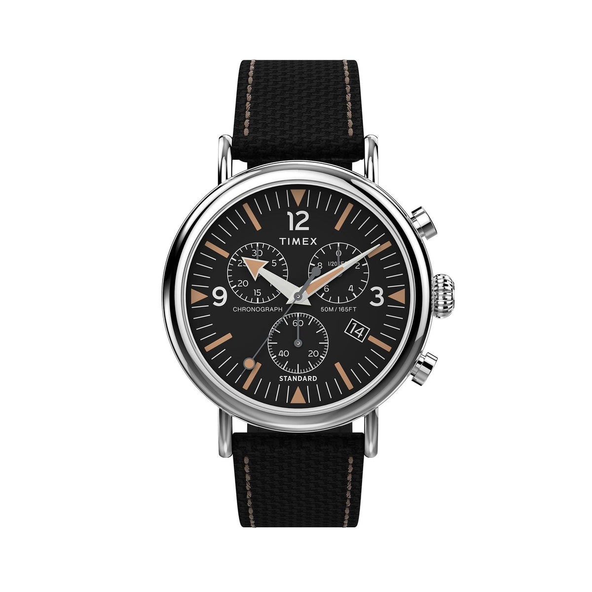 Timex Standard Chrono 41mm Silver-tone Case Black Dial Black Fabric Leather Strap Watch TW2V43700 - Wallace Bishop