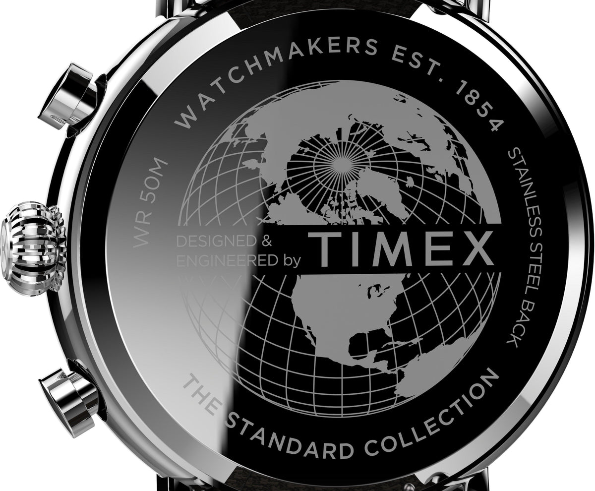 Timex Standard Chrono 41mm Silver-tone Case Cream Dial Brown Fabric Leather Strap Watch TW2V43800 - Wallace Bishop