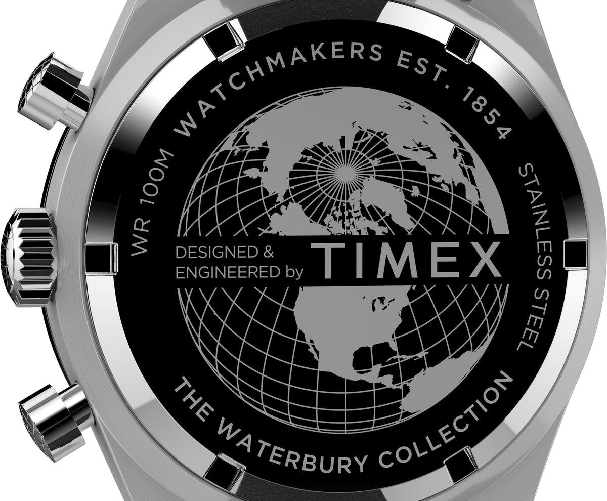 Timex Waterbury Dive Quartz Chrono 41mm SST Case Black Dial Black Leather Strap Watch TW2V42500 - Wallace Bishop