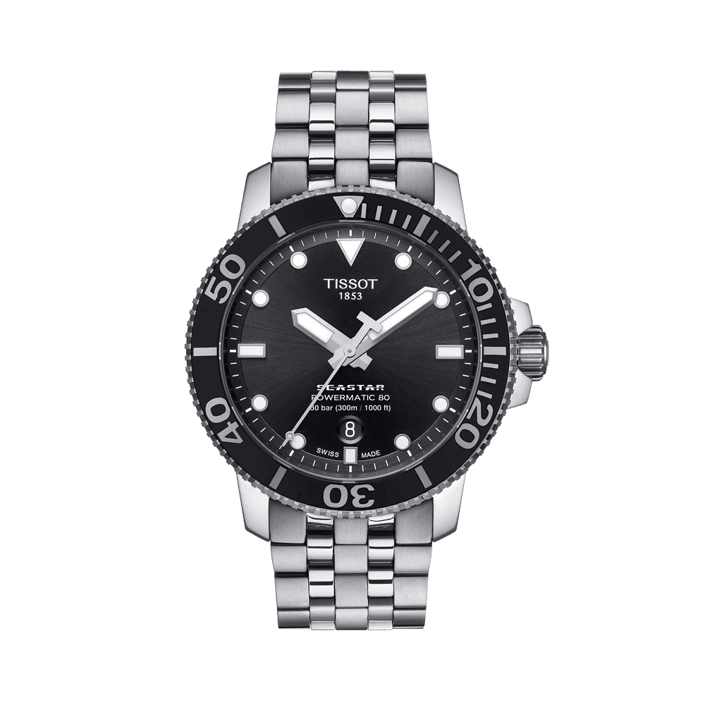 Tissot Men's Seastar Stainless Steel Automatic Diver Watch Black Dial T120.407.11.051.00 - Wallace Bishop