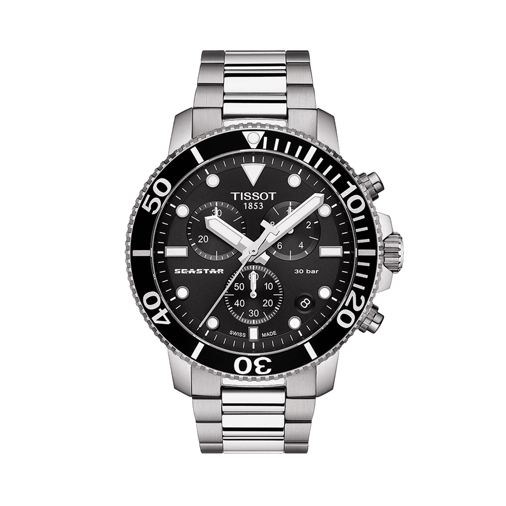 Tissot Men's Seastar Stainless Steel Quartz Chronograph Diver Watch Black Dial T120.417.11.051.00 - Wallace Bishop