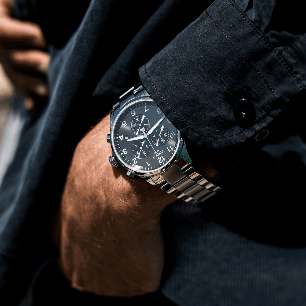Tissot black stainless steel watch on sale