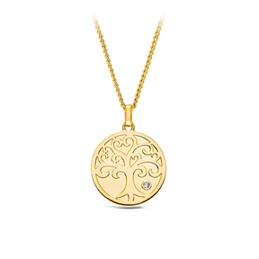 Tree of Life Disc Pendant with Diamond in 9ct Yellow Gold - Wallace Bishop