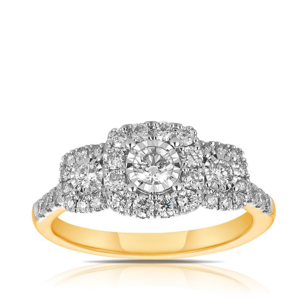 Trilogy Diamond Dress Ring in 9ct Yellow and White Gold TDW 0.80ct - Wallace Bishop