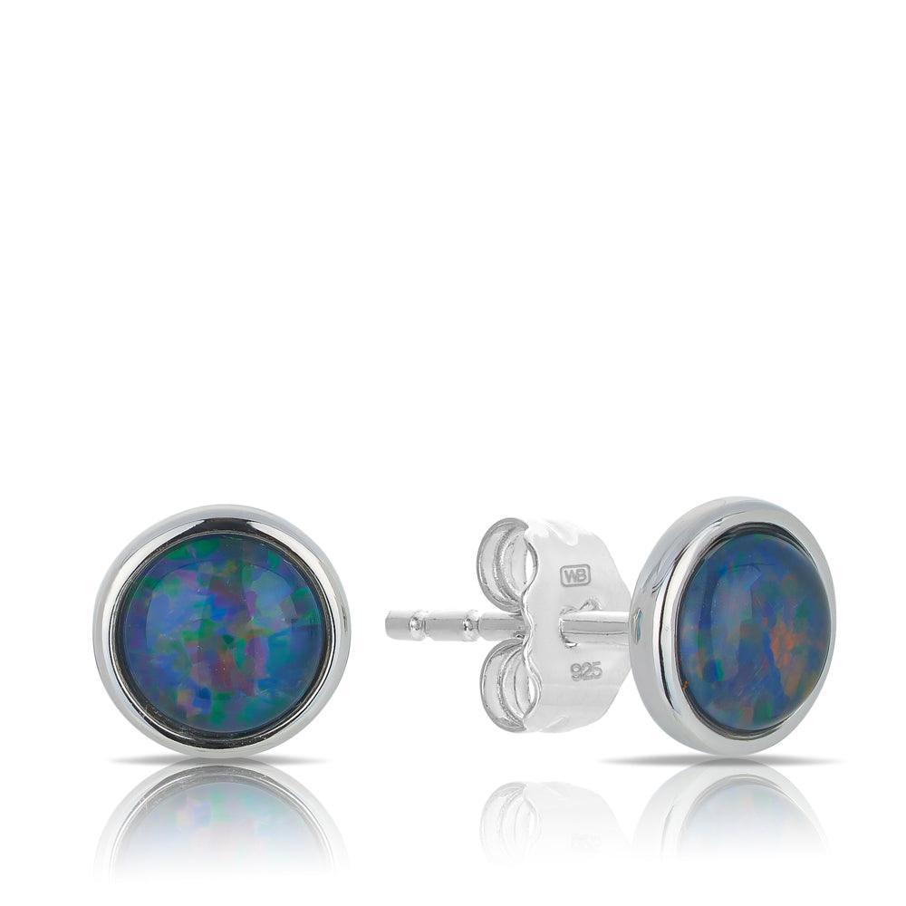 Triplet Opal Round Stud Earrings in Sterling Silver - Wallace Bishop