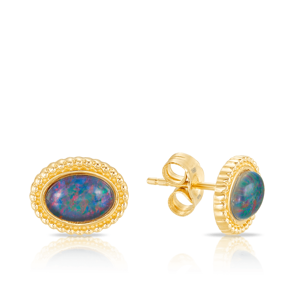 Triplet Opal Stud Earrings in 9ct Yellow Gold - Wallace Bishop