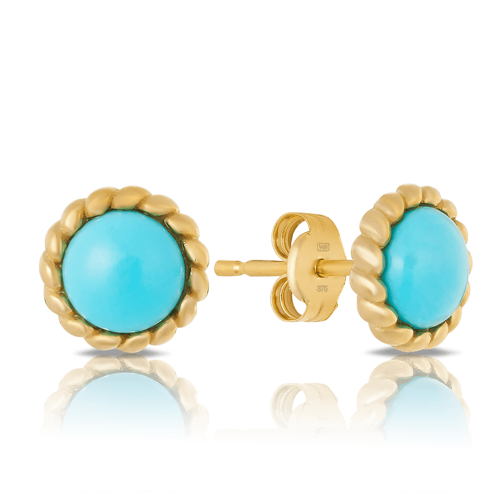 Turquoise Stud Earrings in 9ct Yellow Gold - Wallace Bishop
