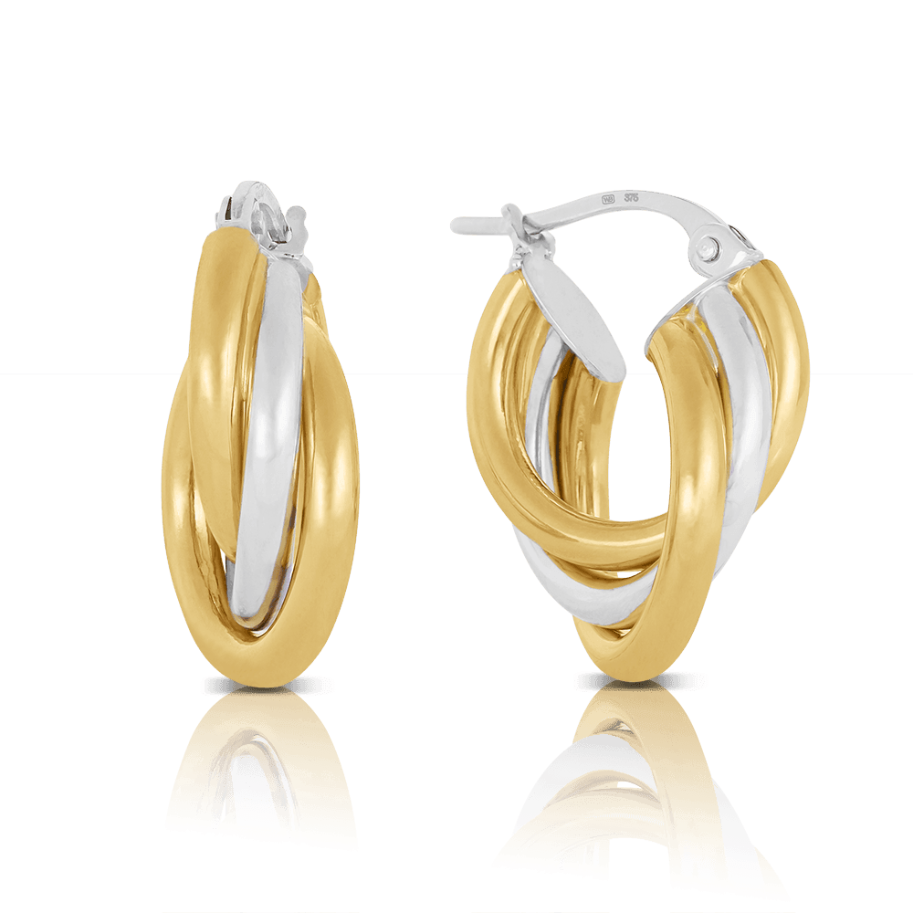 Two-Tone Loop Huggie Earrings in 9ct Yellow and White - Wallace Bishop