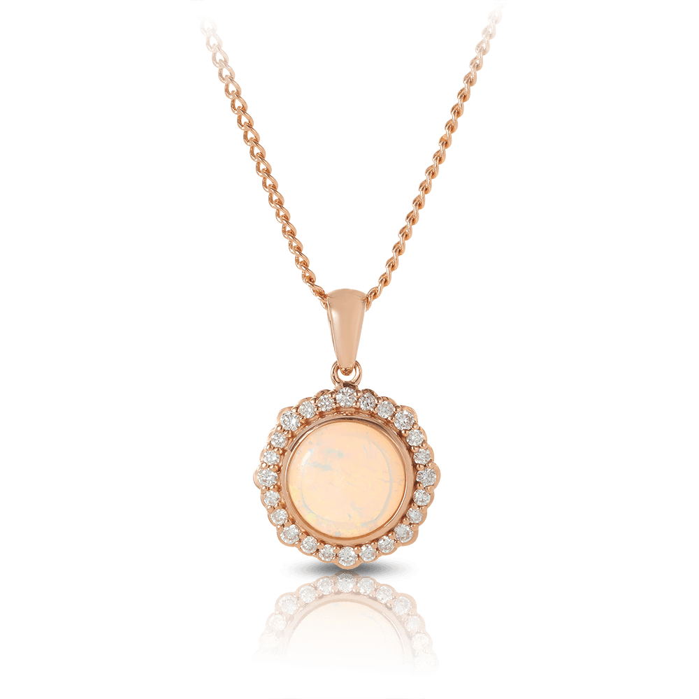 White Opal & Diamond Pendant in 9ct Rose Gold - Wallace Bishop