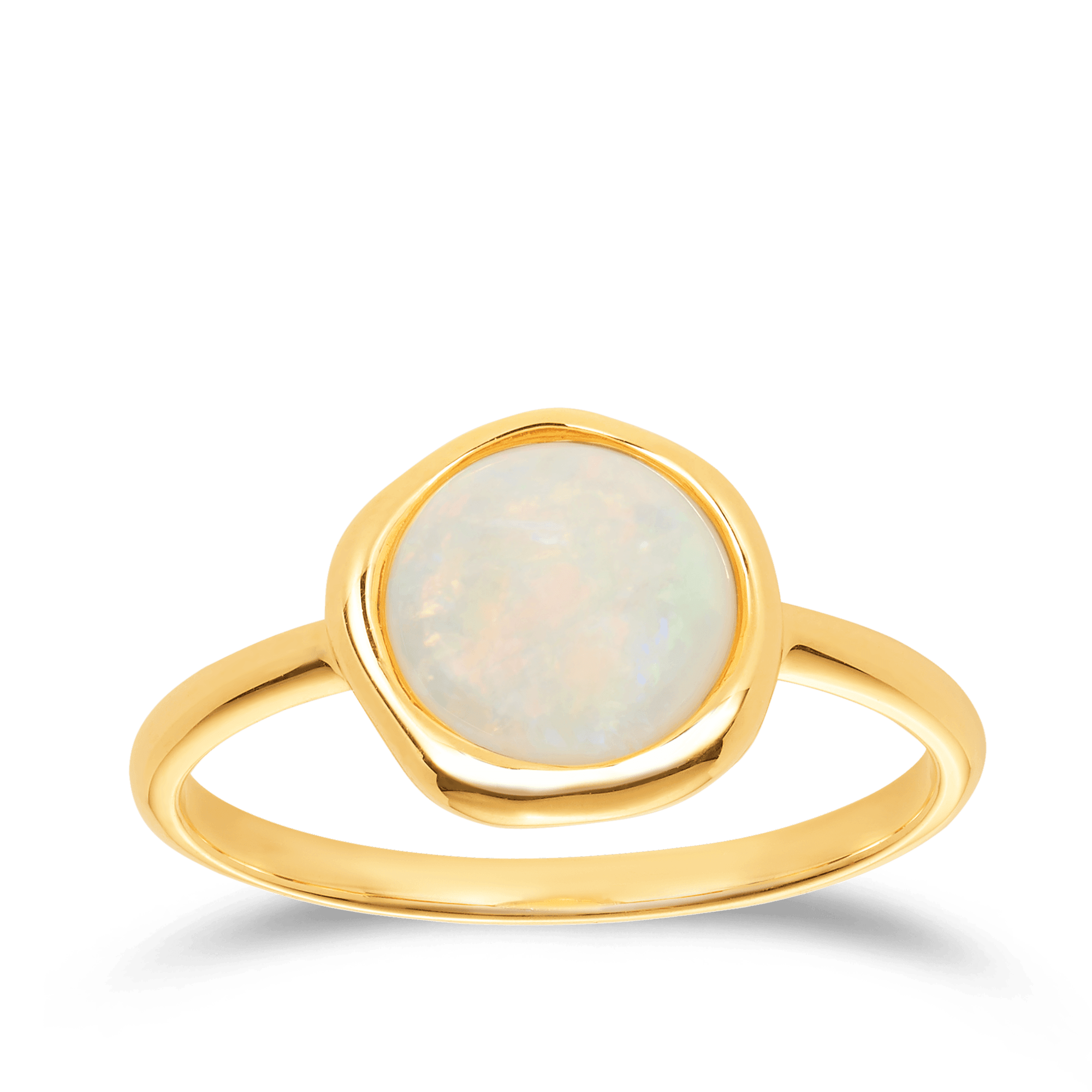 White Opal Round Ring in 9ct Yellow Gold