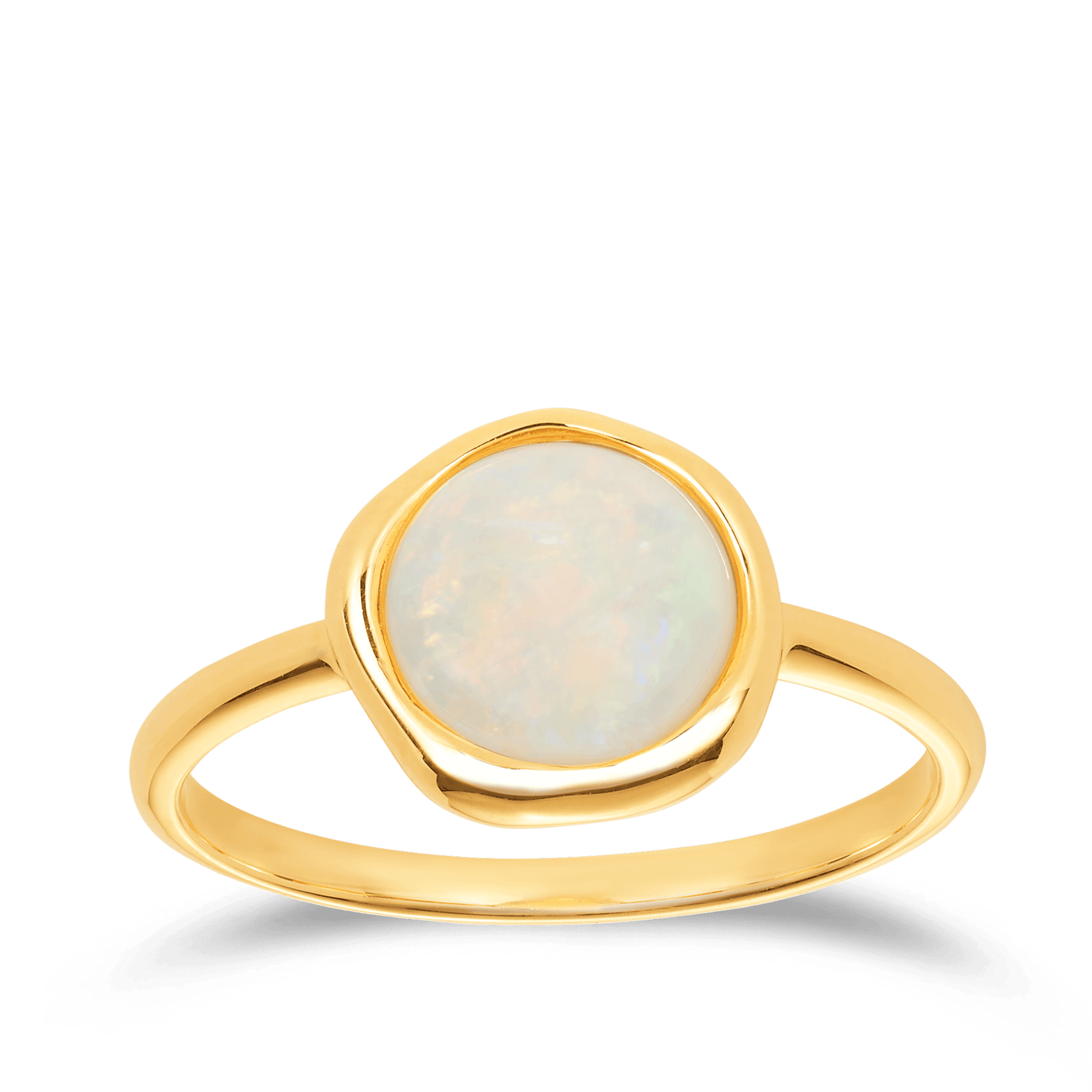 White Opal Round Ring in 9ct Yellow Gold - Wallace Bishop