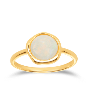 White Opal Round Ring in 9ct Yellow Gold - Wallace Bishop